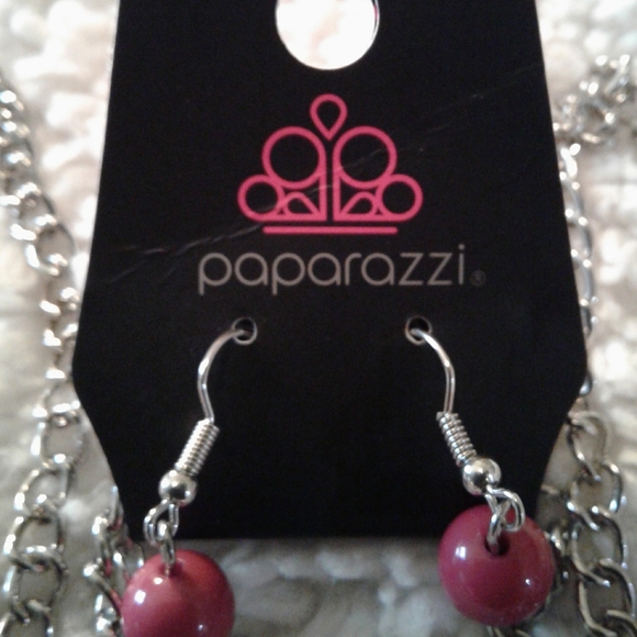 🌺 NWT Paparazzi Silver & Pink Necklace & Earring Set - Picture 5 of 6